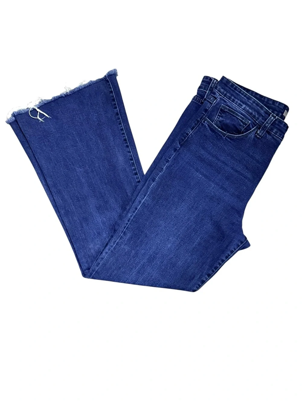 Joe’s Jeans High Rise Kick Flare Jeans Size 32 Dark Wash Raw Hem Stretch Denim